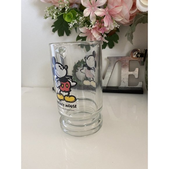 Vintage‎ Disney World Mickey Mouse Beer Glass Mug Stein Footed Clear 16oz 1970s - Picture 2 of 16